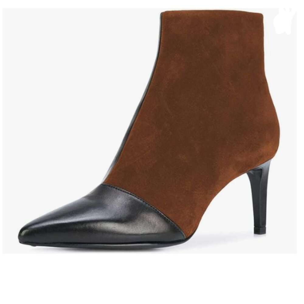 FSJ Brown Pointed Toe Ankle Boot High Heel Office Lady Comfy Daily Wear Shoes